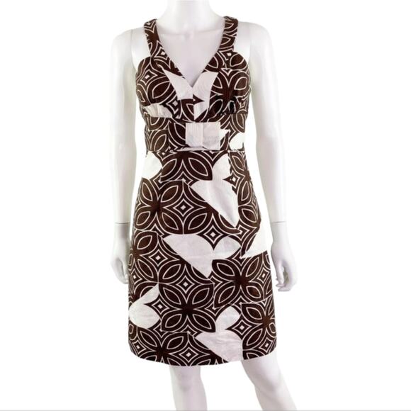 Trina Turk Dress Women's Size 6 Brown‎ & White V-Neck Sleeveless Sheath Mini - Picture 1 of 7